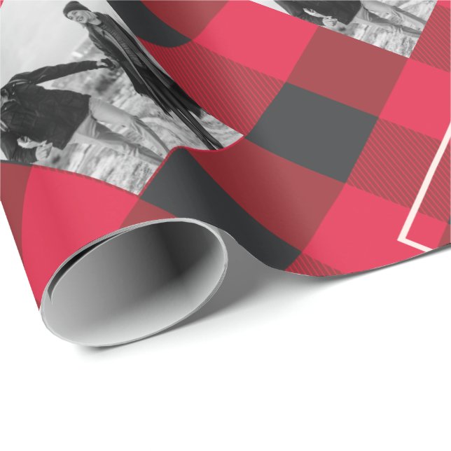 Papel De Presente Xadrez de Buffalo Vermelho | Monograma e Fotografi (Ponta do rolo)