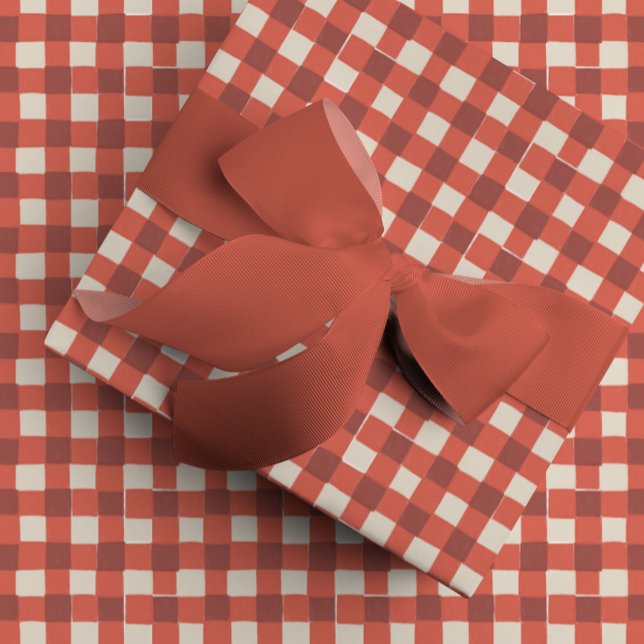 Papel De Presente Xadrez de controlo de Buffalo em Búfalo Vermelho P (Deep Red Hand-Drawn Buffalo Check Plaid Wrapping Paper)