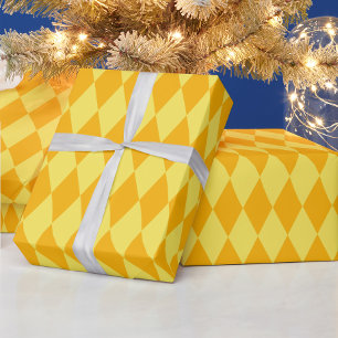 Papel De Presente Xadrez de Diamantes Arlequim Amarelo Claro e Escur