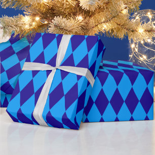 Papel De Presente Xadrez de Diamantes Harlequim em Azul Claro e Escu