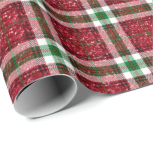 Papel De Presente Xadrez de Feriado Vermelho Verde