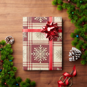 Papel De Presente Xadrez de floco de neve Natal