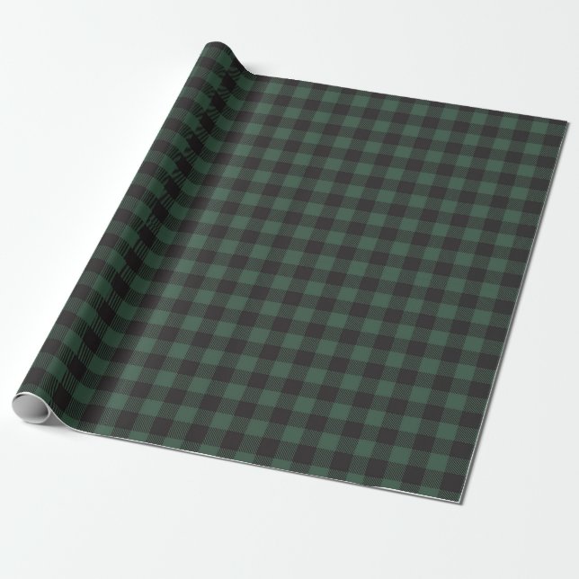 Papel De Presente Xadrez de Lumberjack do País Negro e Verde (Desenrolado)