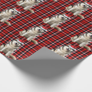 Papel De Presente Xadrez de Natal e Cachorro Malamute no Alasca