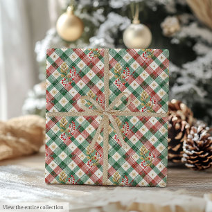 Papel De Presente Xadrez de Natal em aquarela vermelho e verde vinta