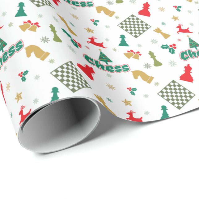 Papel De Presente Xadrez de Natal - Peças, Árvore, Azevinho e Rena (Ponta do rolo)