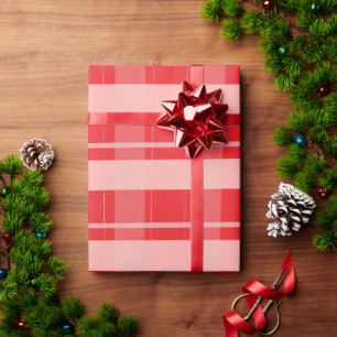 Papel De Presente Xadrez de Natal Rosa Vermelho