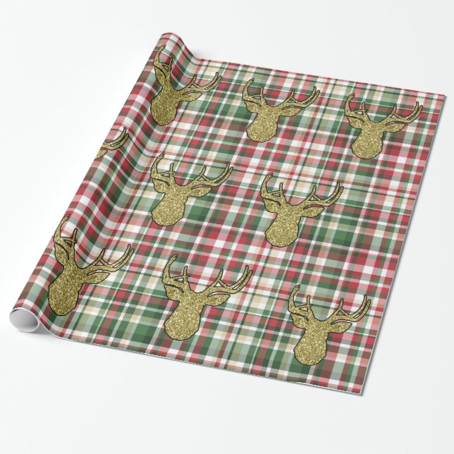 Papel De Presente Xadrez de Natal Tartan Deer Wraping Paper (Desenrolado)