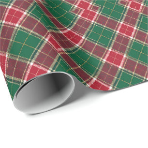 Papel De Presente Xadrez de Natal Verde e Vermelho