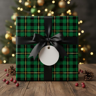 Papel De Presente Xadrez De Natal Verde, Preta E Dourada