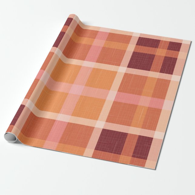 Papel De Presente Xadrez de outono Russo Laranja Tartan (Desenrolado)