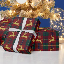 Papel De Presente Xadrez de Rena de Natal Tradicional
