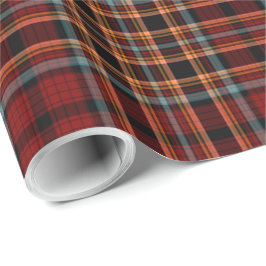 Papel De Presente Xadrez de Tartan Preto Azul-Laranja Vermelho