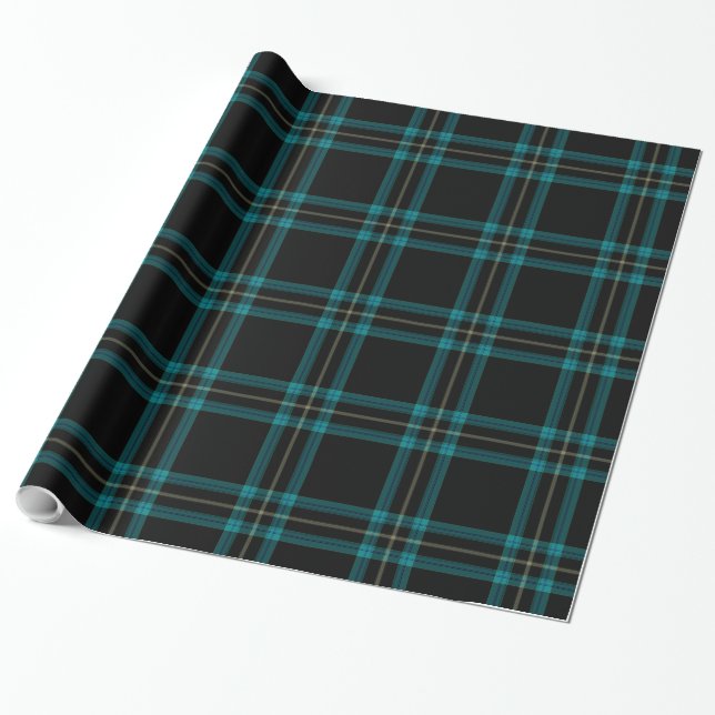 Papel De Presente Xadrez de Tartan Preto Verde Azul Teal (Desenrolado)