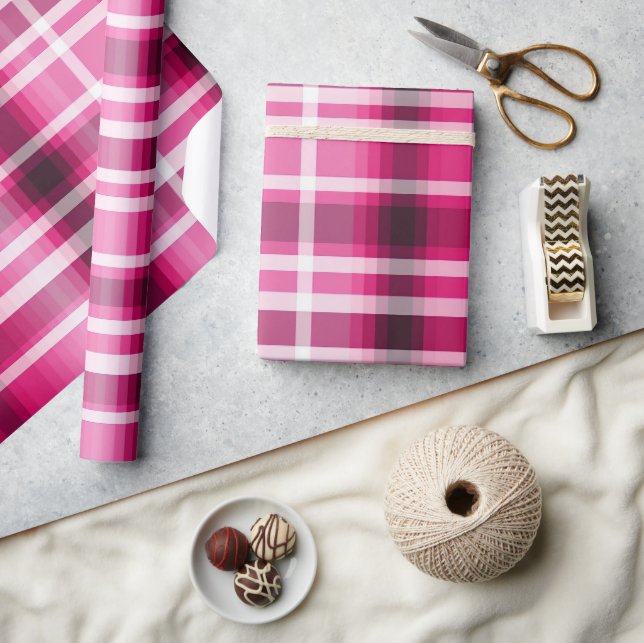 Papel De Presente Xadrez de Tartan Rosa bonito (Artesanato)