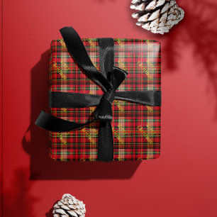 Papel De Presente Xadrez de Tartan Vermelho e Verde Clássico Feliz N