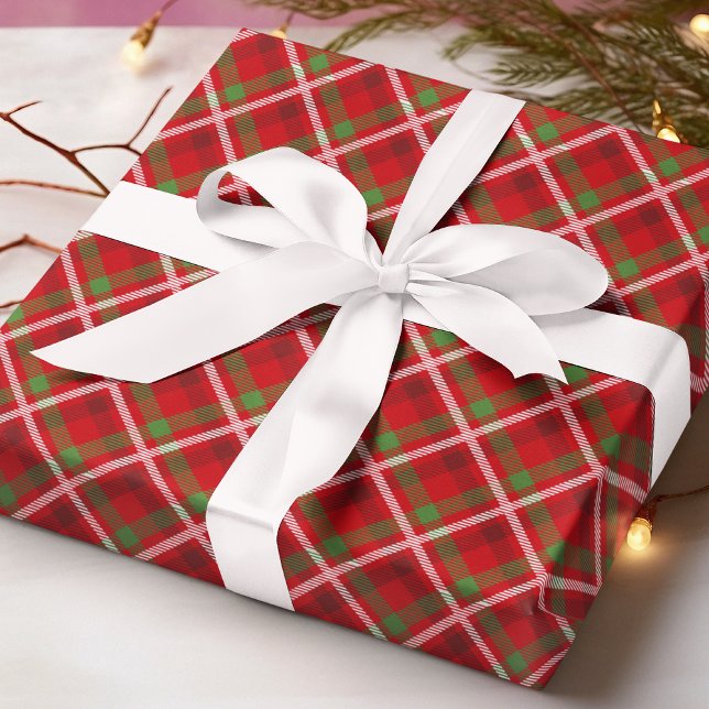 Papel De Presente Xadrez de Tartan Vermelho Verde Natal Festivo (Criador carregado)
