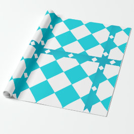 Papel De Presente Xadrez de Turquesa e Branco com Padrão de Diamante
