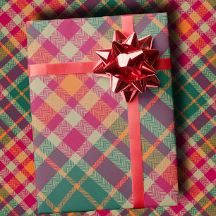 Papel De Presente Xadrez Diagonal Moderno Verde Esmeralda Fuchsia Ou