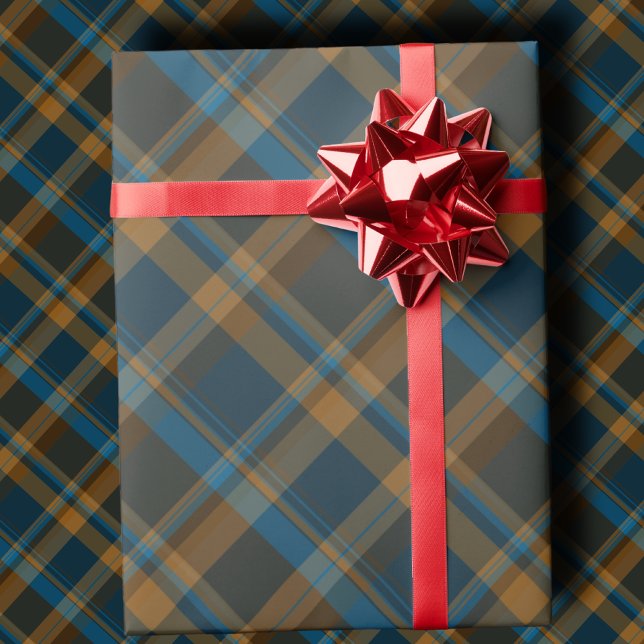 Papel De Presente Xadrez Diagonal Moody Navy, Marrom e Cobre (Criador carregado)