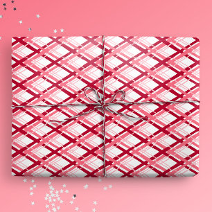 Papel De Presente Xadrez Diagonal Vermelha e Branca