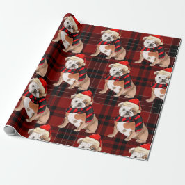 Papel De Presente Xadrez e Cachorro Inglês Amam o Natal