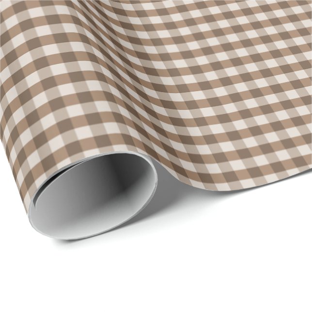 Papel de Presente Xadrez em Tons Marrom e Creme (Ponta do rolo)