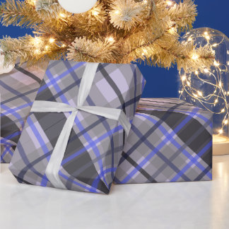 Papel De Presente Xadrez Escocês Azul Camelo Preto Moderno