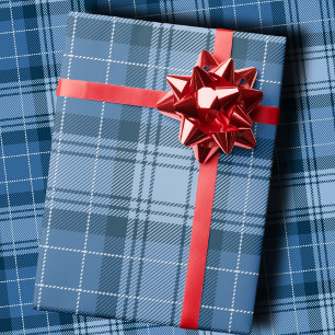 Papel De Presente Xadrez Escocês Azul de Inverno Elegante Neutro em
