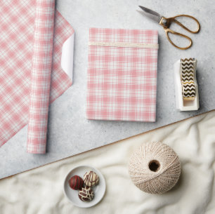 Papel De Presente Xadrez Escocês Gingham Rosa e Creme