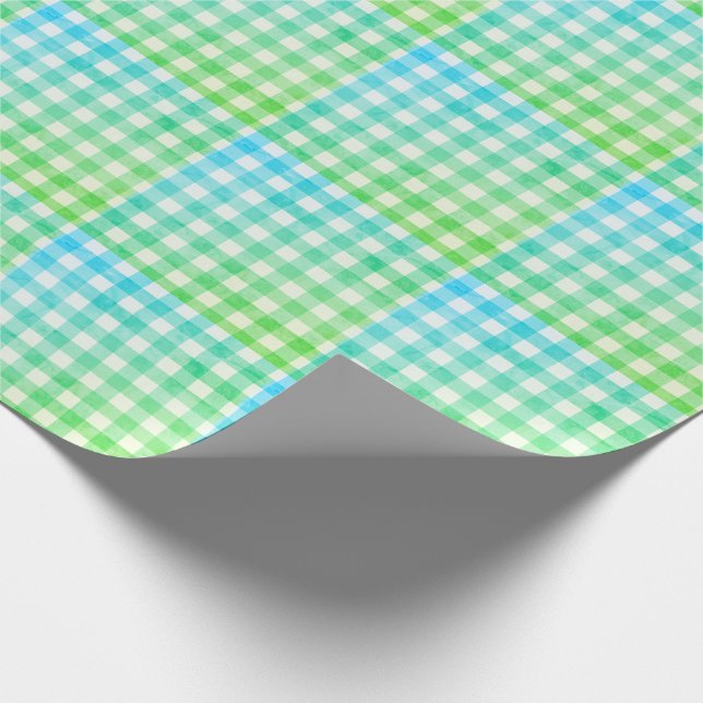 Papel De Presente Xadrez Escocês Gingham Verde Lima Azul Moderno Sim (Ponta)