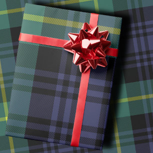 Papel De Presente Xadrez Escocês Natalino Azul Elegante