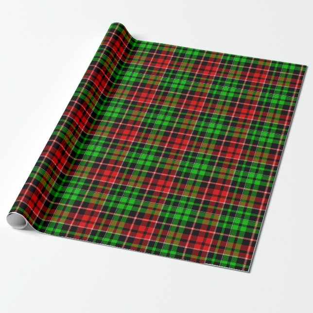 Papel De Presente Xadrez Escocês Preto Vermelho Verde Design  (Desenrolado)