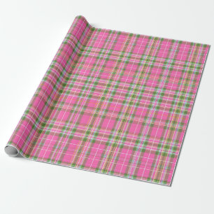 Papel De Presente Xadrez Escocês Rosa e Verde