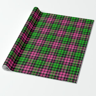 Papel De Presente Xadrez Escocês Rosa e Verde Preto