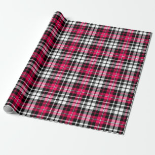 Papel De Presente Xadrez Escocês Rosa Preto Branco