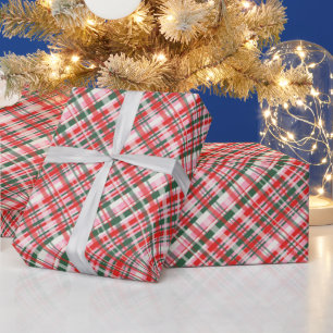Papel De Presente Xadrez Escocês Rosa Verde Vermelho Natal Festa