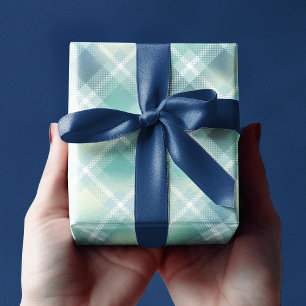 Papel De Presente Xadrez Escocês Verde Aqua com Padrão de Monograma