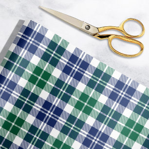 Papel De Presente Xadrez Escocês Verde e Azul Marinho Clássico de Fe