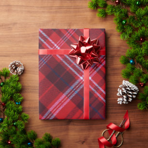 Papel De Presente Xadrez Escocês Vermelho Preto e Branco Ousado