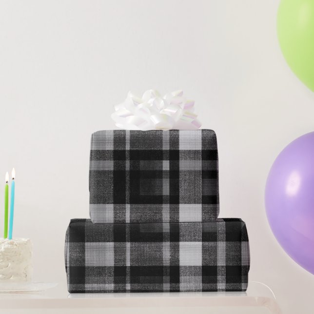 Papel De Presente Xadrez Fumaça Urbana Cinza Preto (Presentes para festas)
