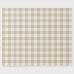 Papel De Presente Xadrez Gingham Bege Clássico Natural