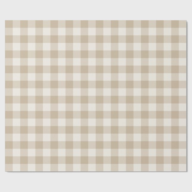 Papel De Presente Xadrez Gingham Bege Clássico Natural (Aberto)