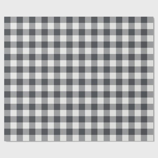 Papel De Presente Xadrez Gingham Clássico em Carvão (Aberto)
