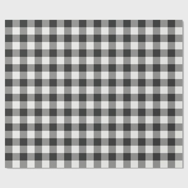 Papel De Presente Xadrez Gingham Clássico Preto e Branco (Aberto)