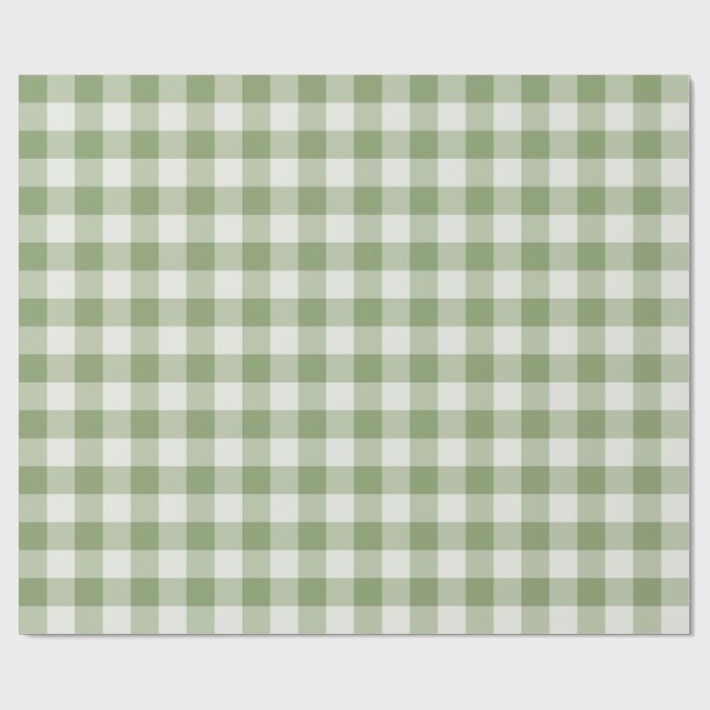 Papel De Presente Xadrez Gingham Clássico Verde Salvia (Aberto)