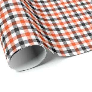 Papel De Presente Xadrez Gingham Laranja Preto e Branco