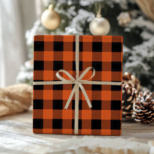 Papel De Presente Xadrez Laranja Preto Búfalo Plaid Gingham Clássico