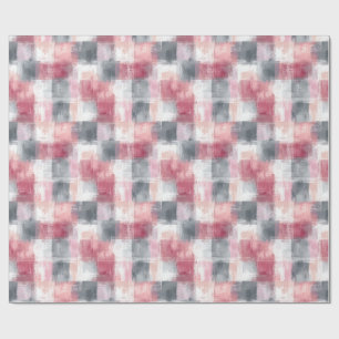 Papel De Presente Xadrez Miúdo Abstrato Rosa e Cinza