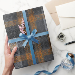 Papel De Presente Xadrez Moderno Cinza Carvão em Aço